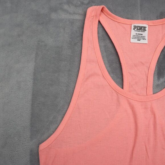 Pink Victoria Secret Shirt Womens M Pink Razor Back Scoop Neck Knit Stretch Tee - Picture 8 of 15